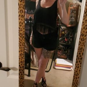 FUN Black Fringe Wet Seal Tank top Size Small